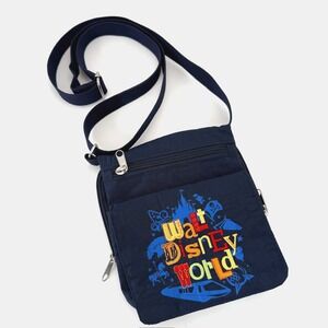 Walt Disney World Nylon Crossbody Purse Blue Embroidered Small Light